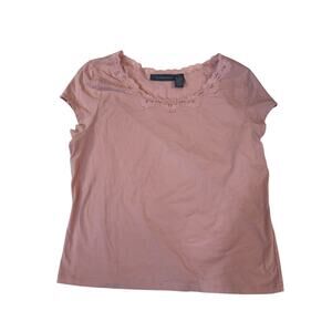 Hillard & Hanson Pink Lace Trim Shirt Women’s XL Floral Neckline Cottagecore